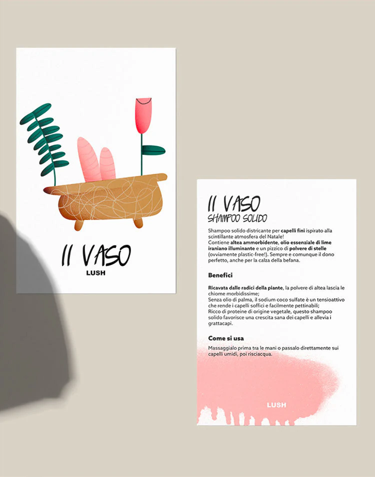 The «Il vaso» card: the illustration and the product text.