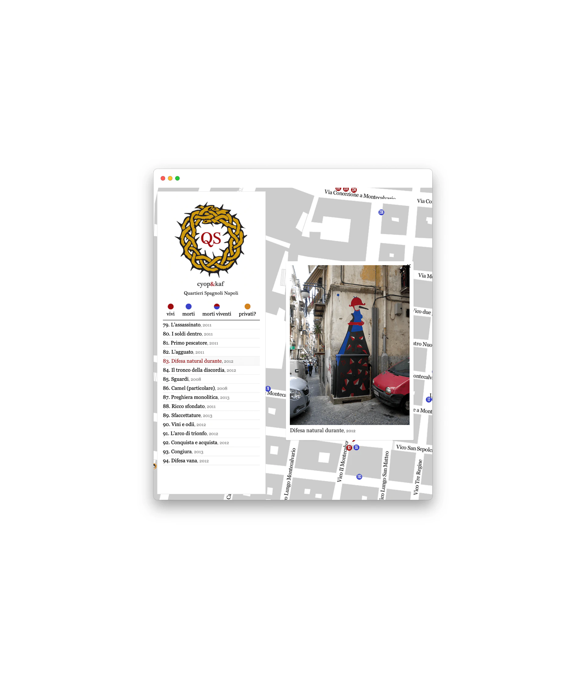 A page with a mural and where it is, on a map.
