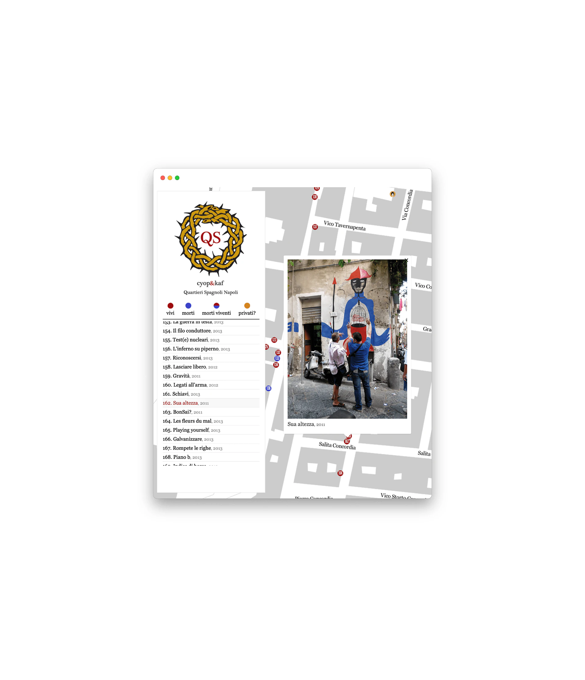 A page with a mural and where it is, on a map.