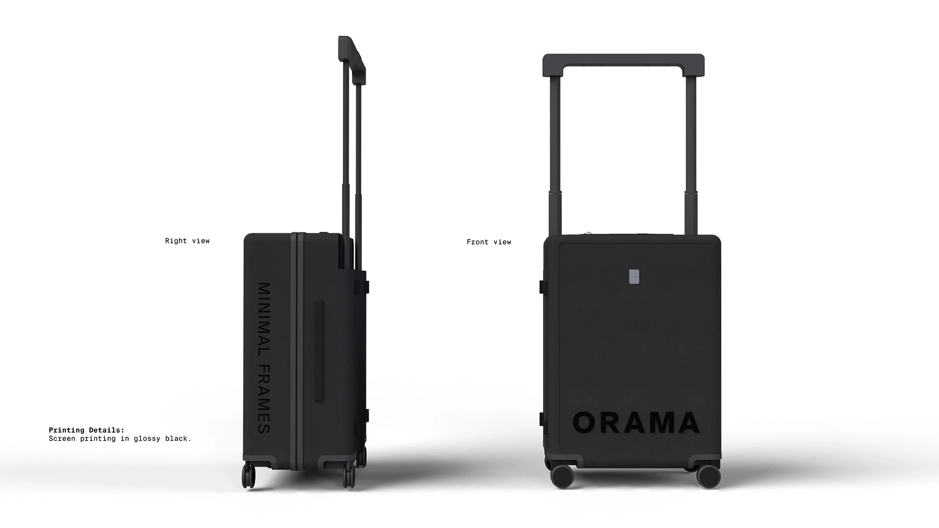 The suitcase from the side and from the front.