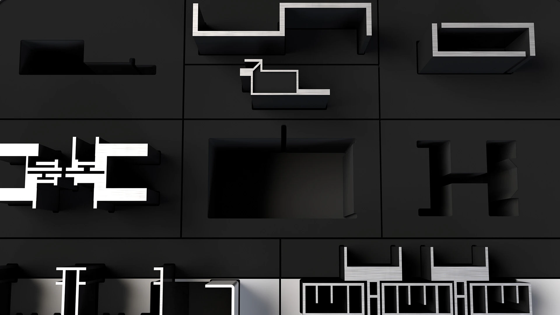 Close-up of the black profile samples in their compartments.