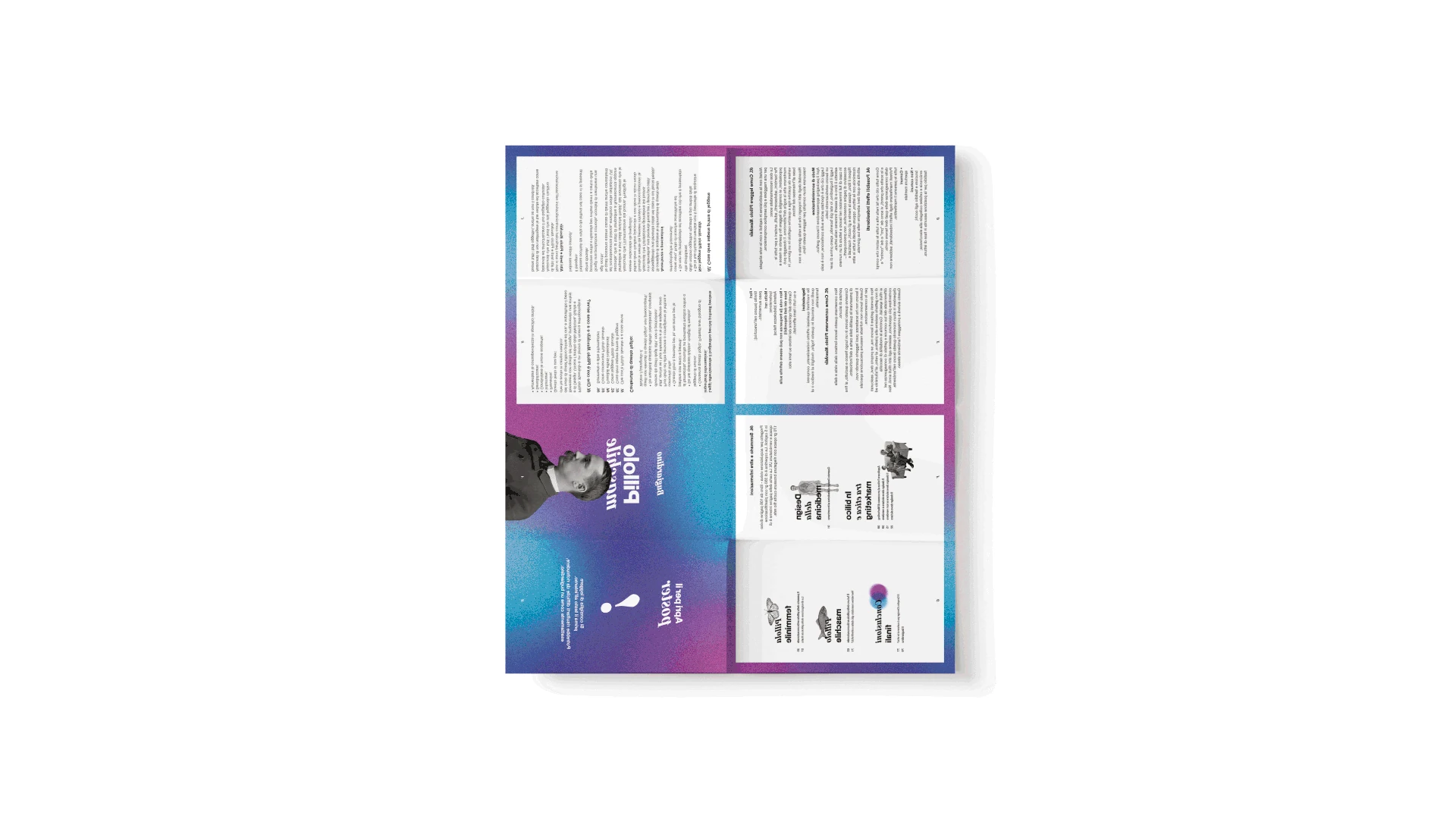 A folded leaflet with a collage of flowers and old photographs.
