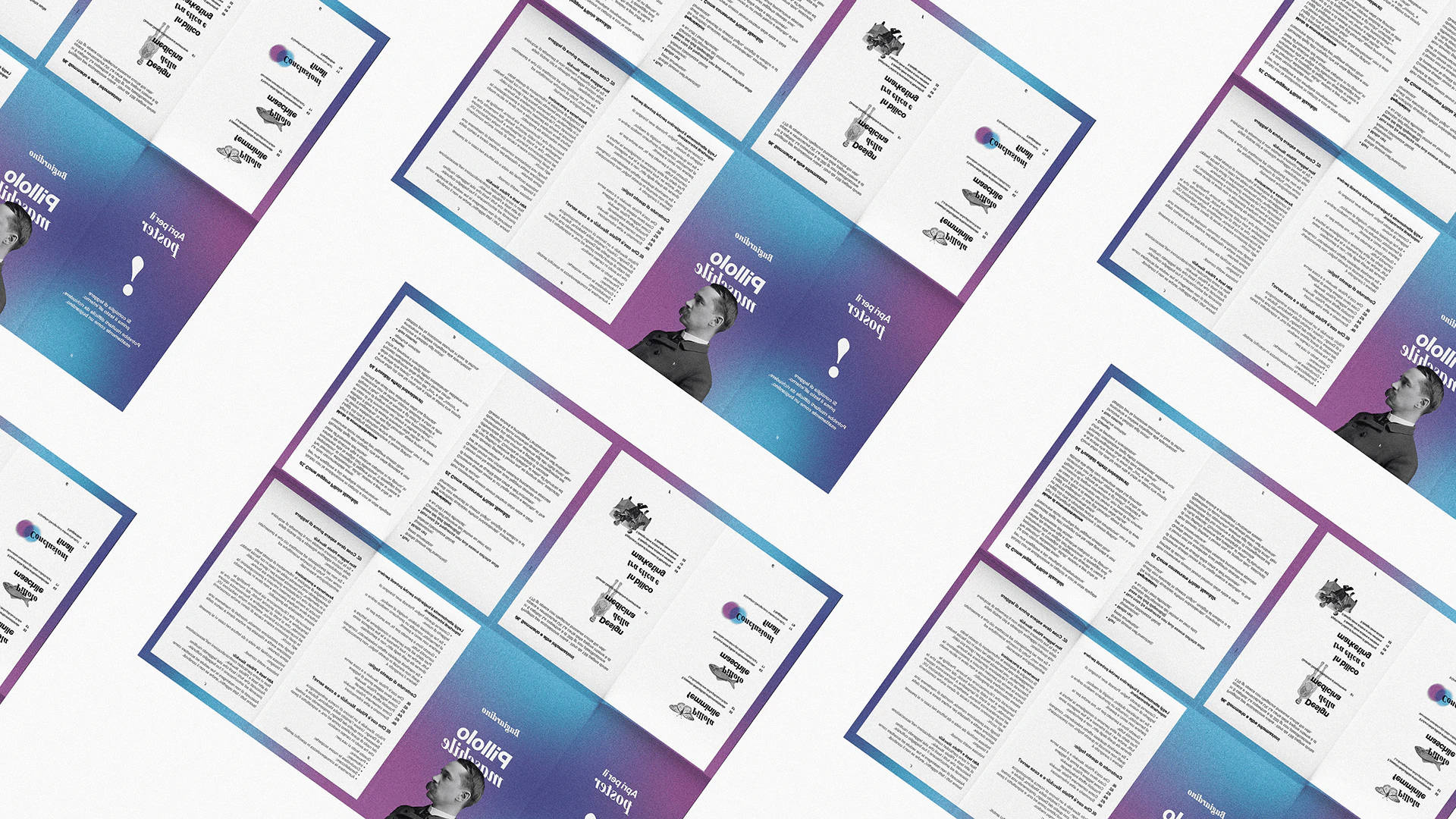 The leaflets open, with text and pictures, in a pattern.
