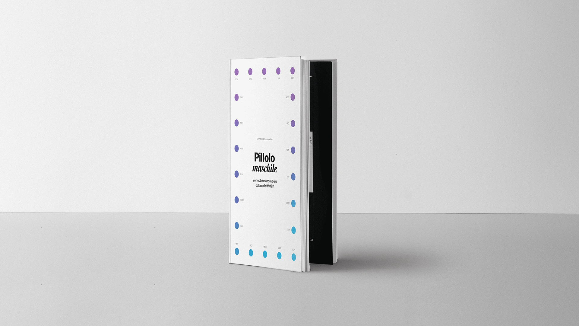 The book standing, with its dotted cover.