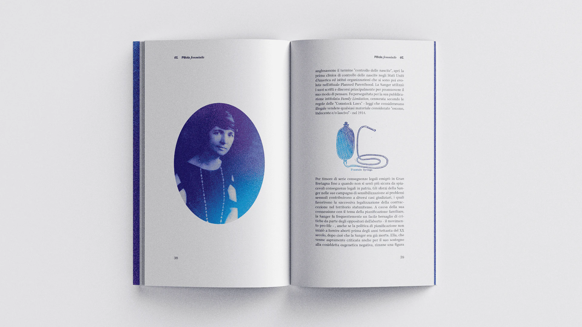 The book open on a page with an oval portrait.