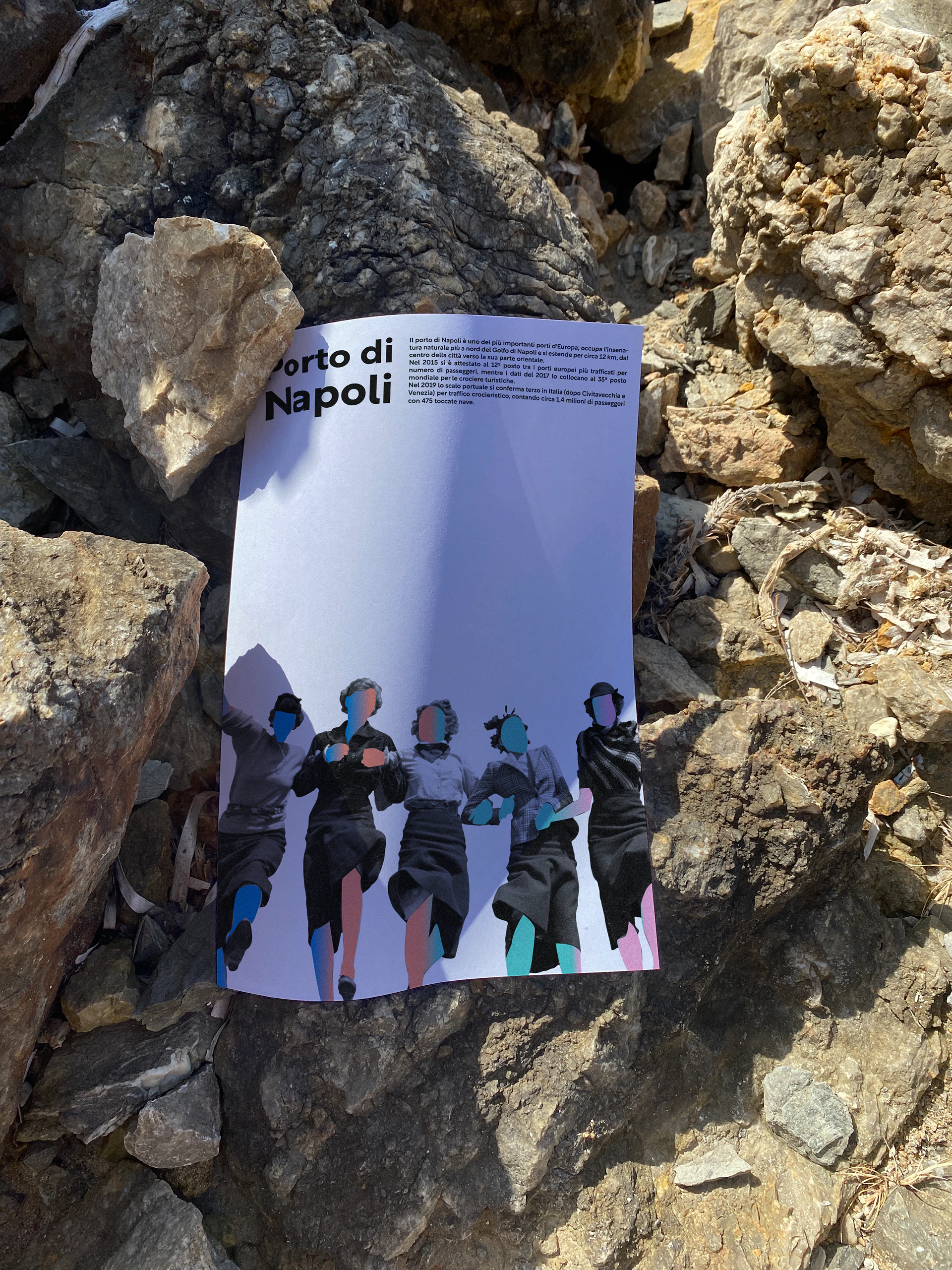 A poster of the project on a rock by the sea.