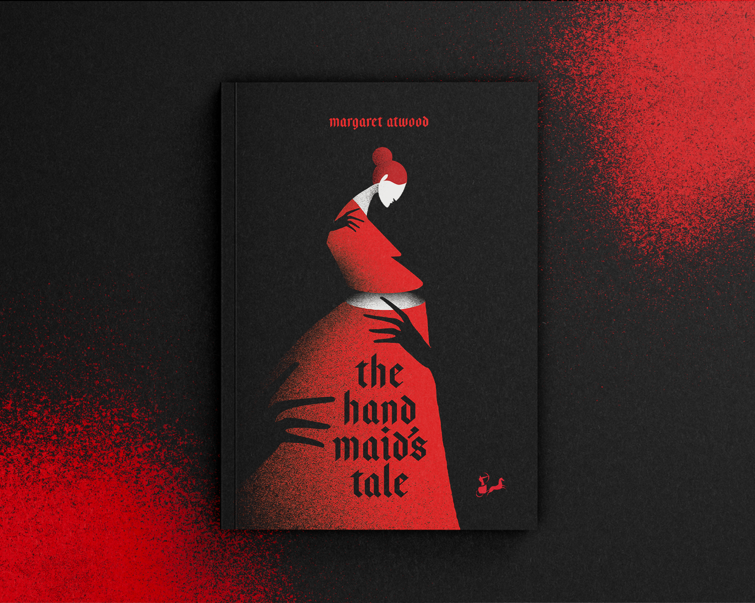 The cover: a woman in a red cloak with dark hands reaching for her, on black.