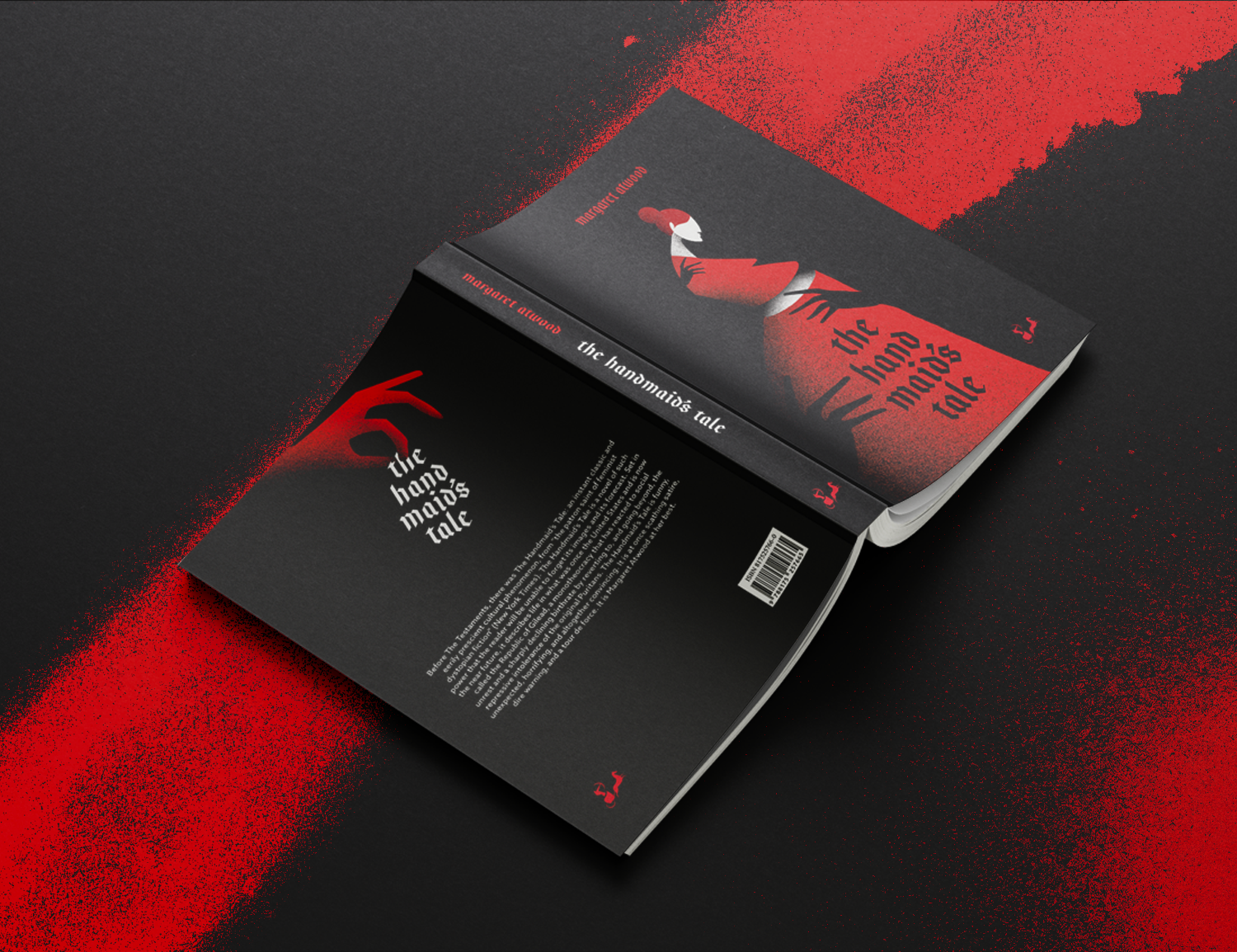 The whole jacket, front, spine and back, on red spray paint.