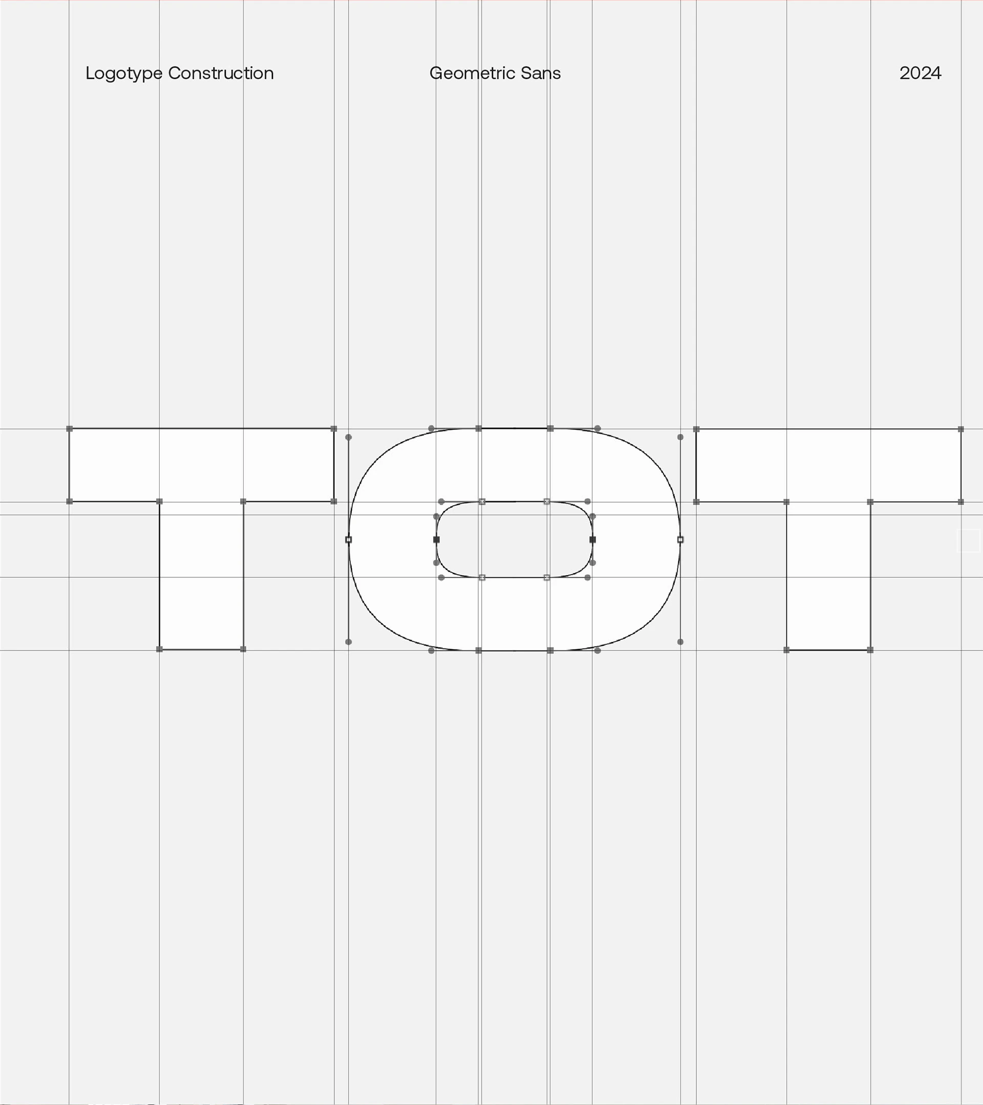 The construction of the TOTIMO logotype on its grid.