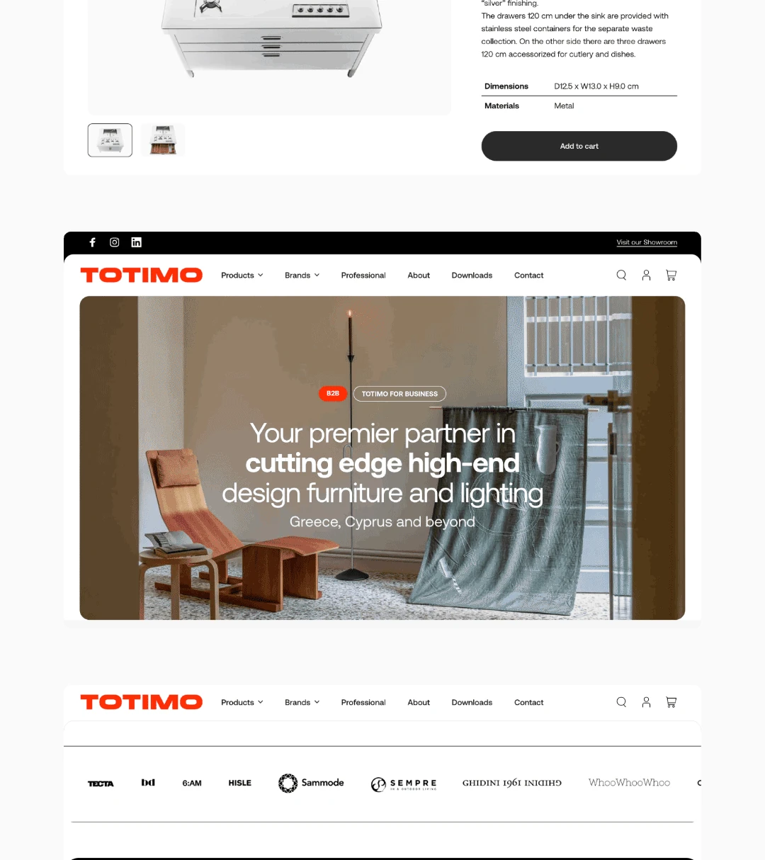 The TOTIMO e-shop: the home page and the product pages.