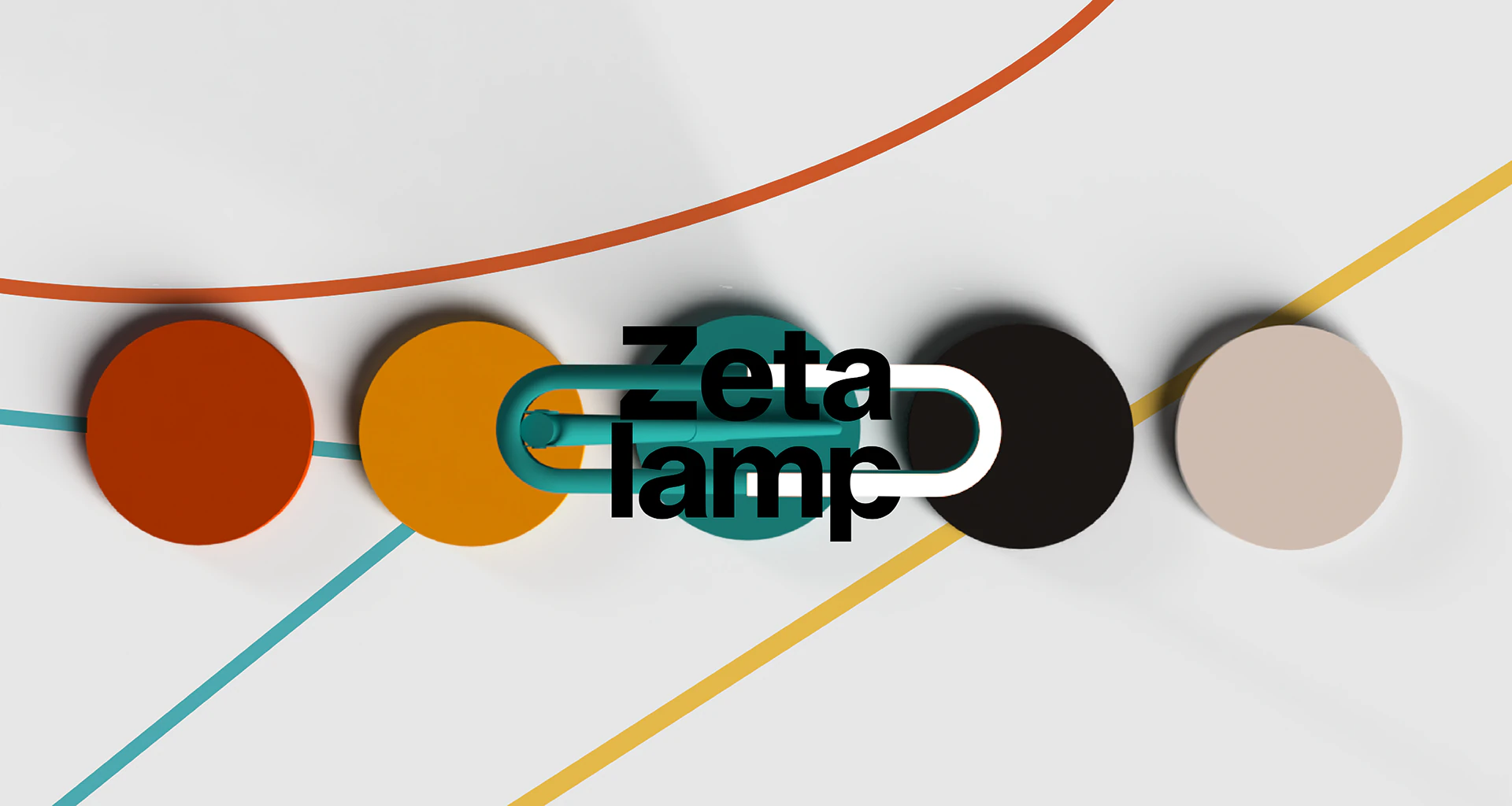 The Zeta Lamp logo among the bases of the lamp in its five colours.