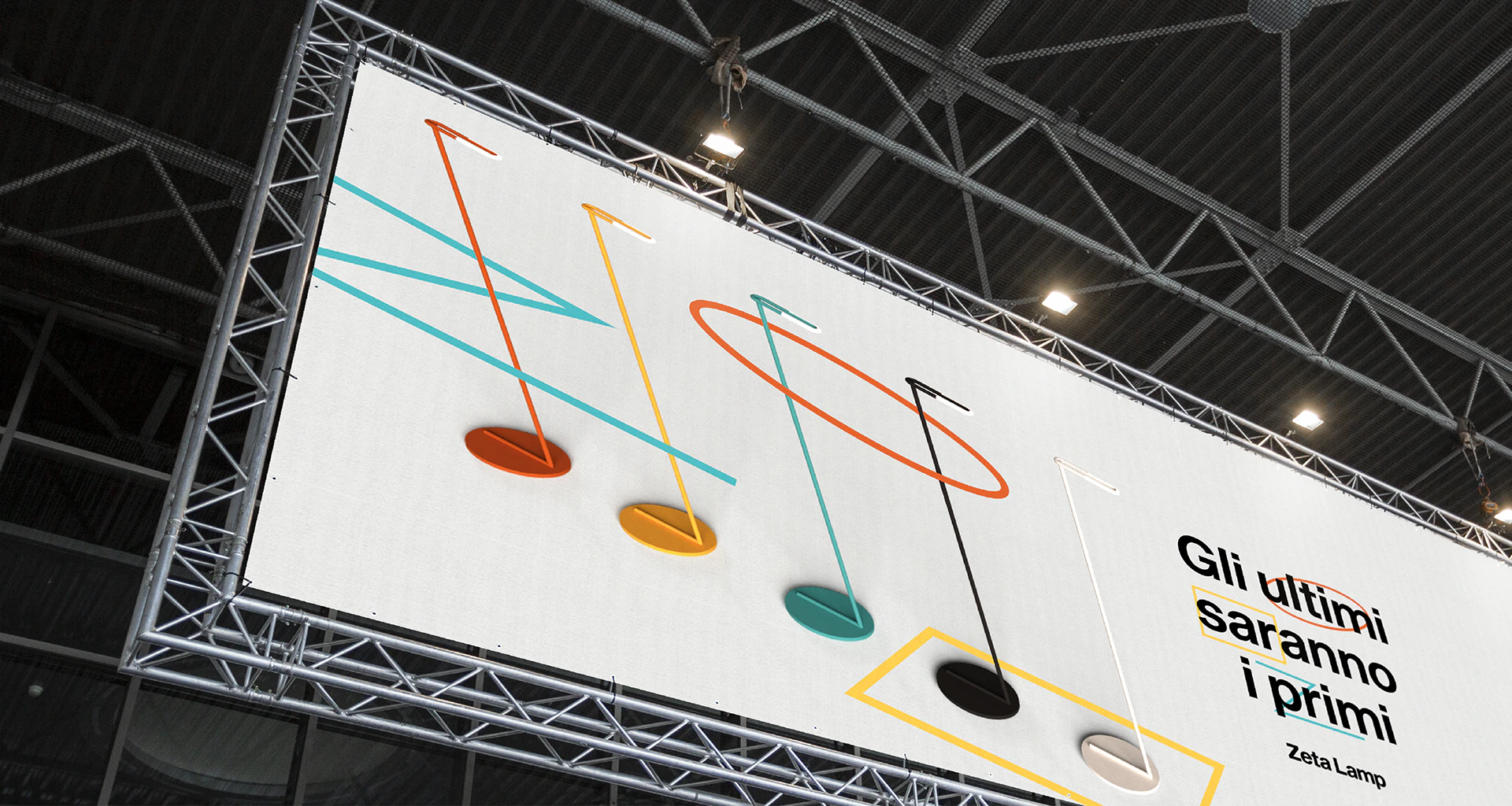 A large banner at a fair: «Gli ultimi saranno i primi».